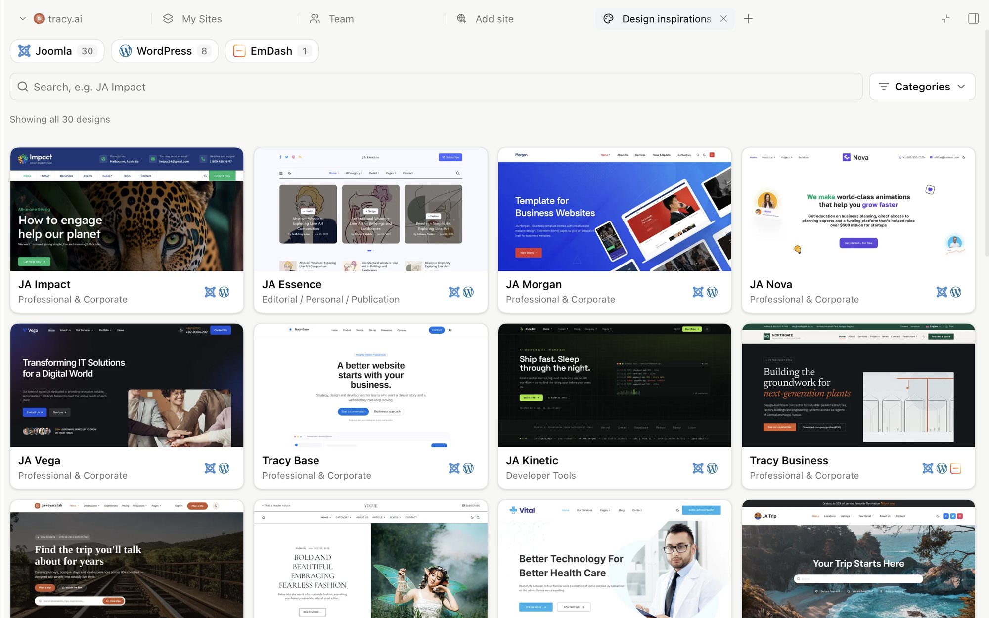 Ispirazioni di design in Tracy: 30 design, filtrati per Joomla, WordPress o EmDash